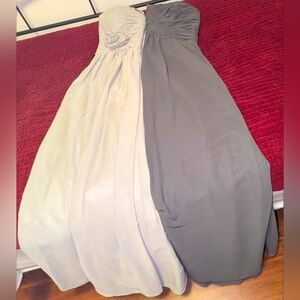 2 x Similar Floor Length Evening Gown Strapless Gowns, Silver/Grey, Sz M-L